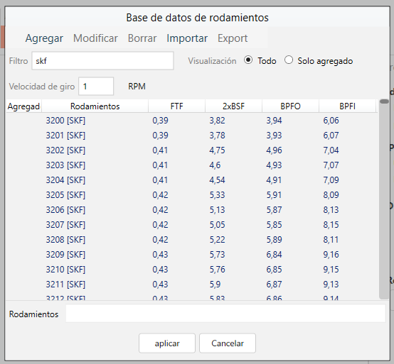 Base de datos de rodamientos en software Nest i4.0